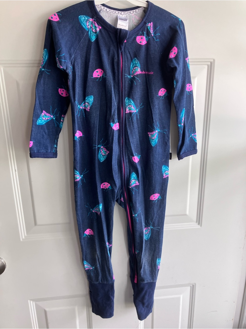 Bonds navy pink butterfly zip romper size 3